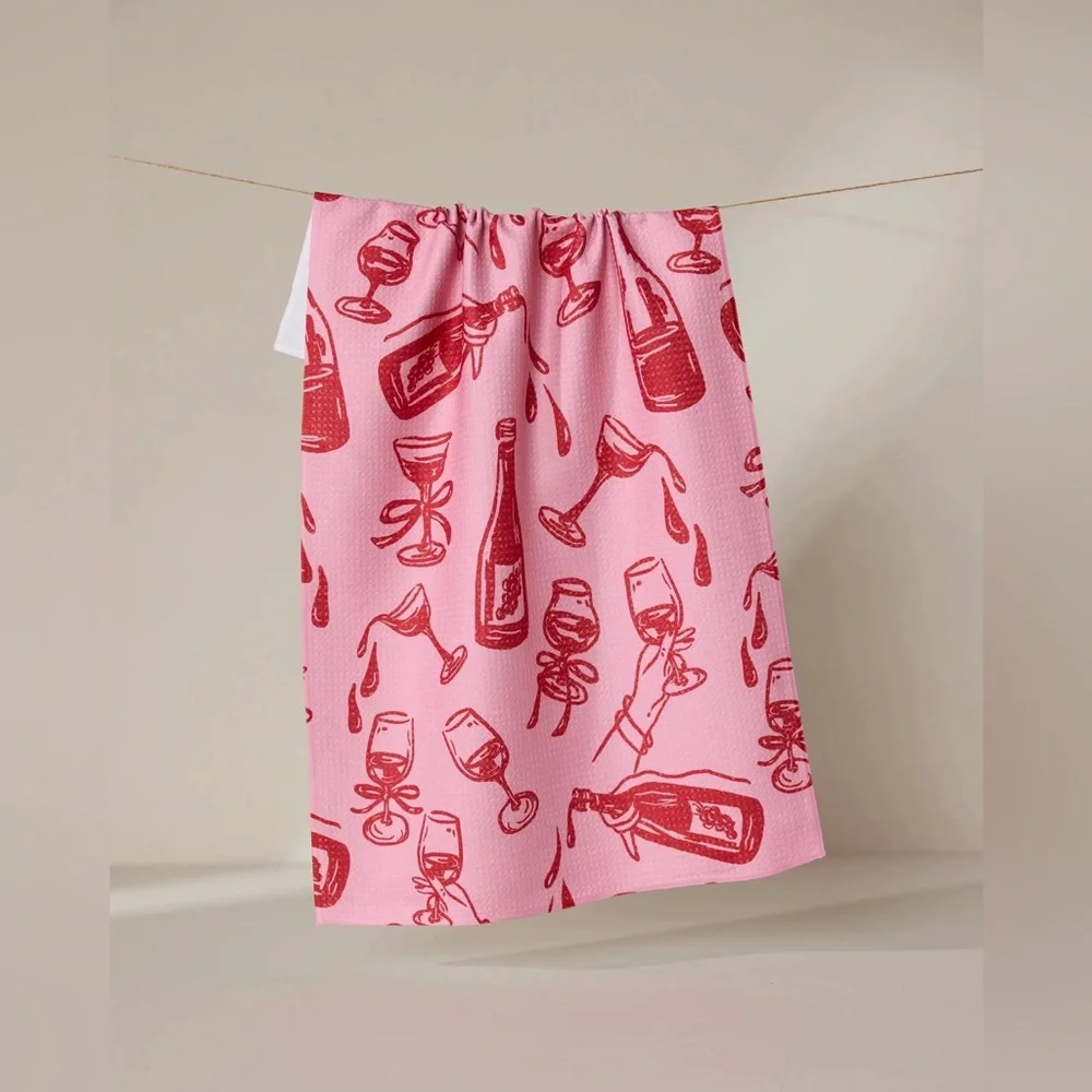 Geometry Wining and Dining Tea Towel Pink Wine Red